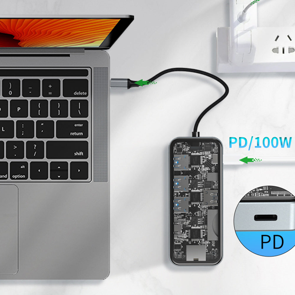 10 in 1 USB C Hub with Ethernet Adapter 4k 30hz HD Multimedia Interface Vga USB C USB 3.0 USB 2.0 SD TF Card Reader - Stereotech