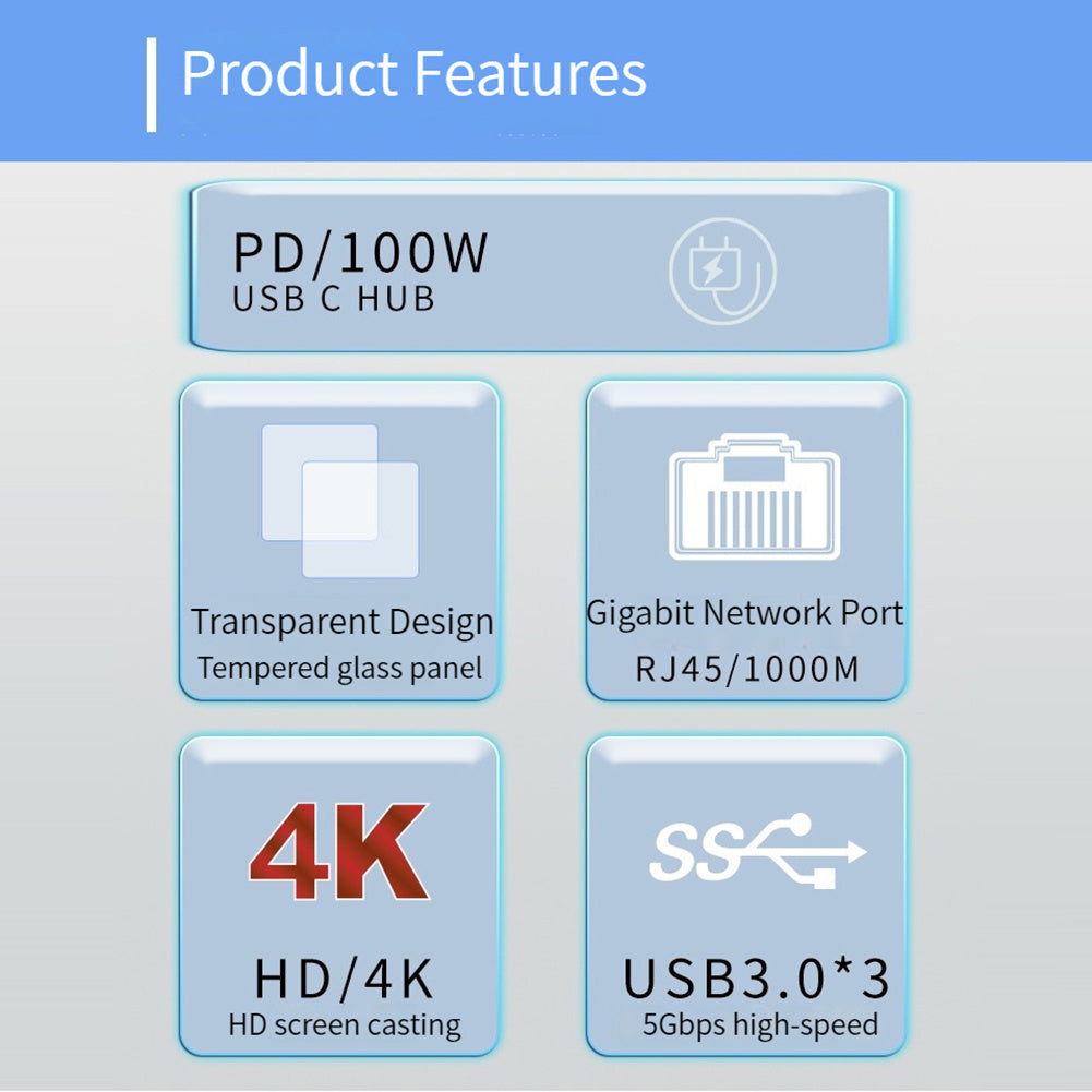 10 in 1 USB C Hub with Ethernet Adapter 4k 30hz HD Multimedia Interface Vga USB C USB 3.0 USB 2.0 SD TF Card Reader - Stereotech