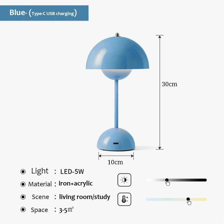 Nordic LED Table Lamp Mushroom Desk Light Type-C Rechargeable Top Touch Switch Lantern Room Decoration Night Lights for Bedroom
