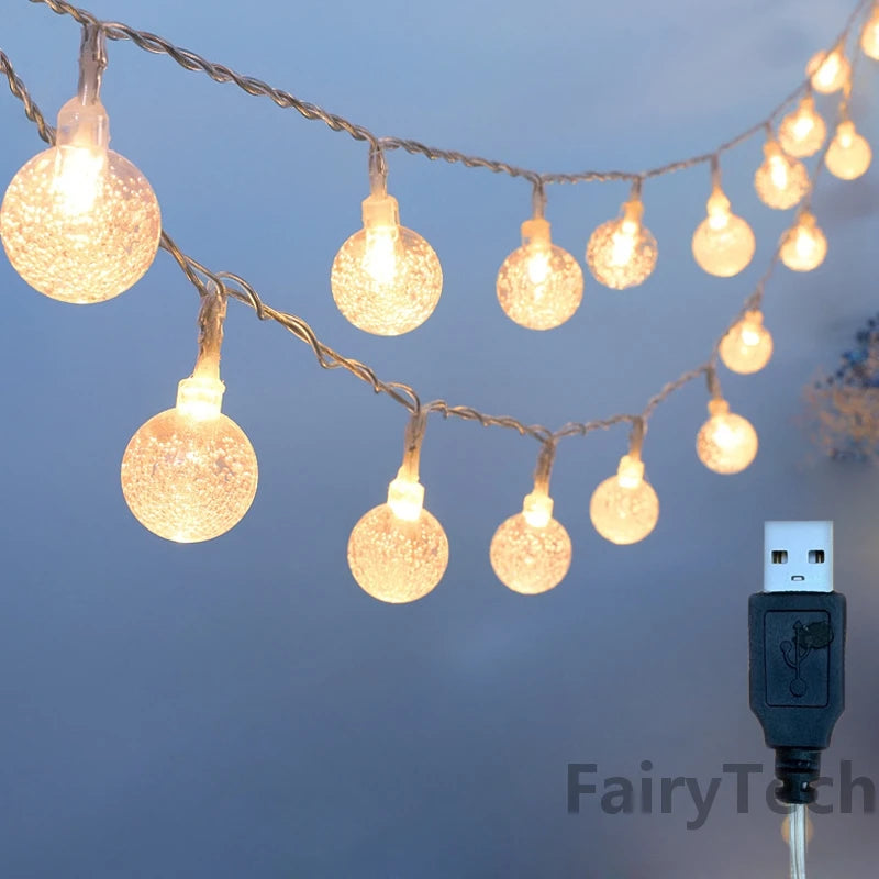 Led Globe String Lights USB Fairy String Light 20 Leds Plug Waterproof Lamp Christmas Holiday Wedding Party Lights Decoration