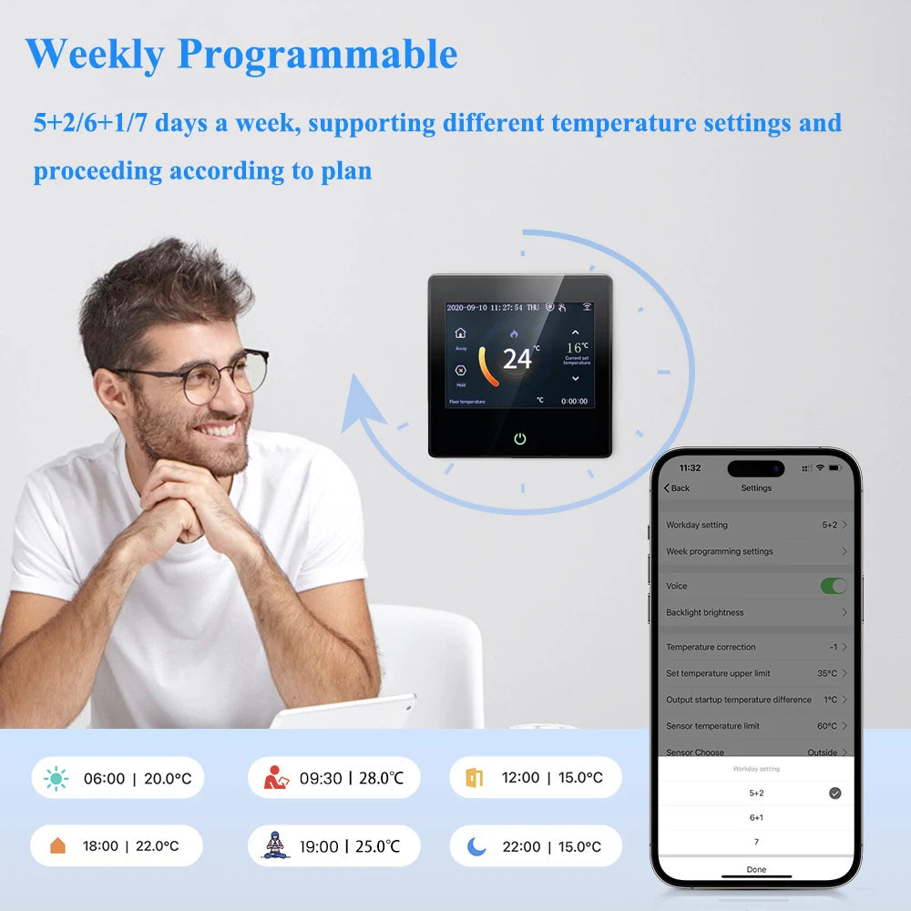 Tuya WiFi Smart Thermostat Temperature Heating Controller Water/Electric/Boiler Heating Led Touch Screen for Google Home/Alexa