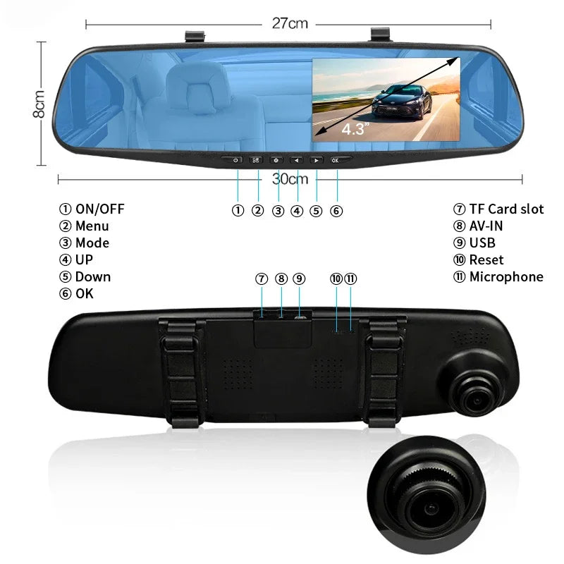 HAOGU Dashcam Car Dvr 4.3 Inch Mirror FHD 1080P Camera Dual Lens DVR  Rearview M Dash  Car Video Recorder Auto