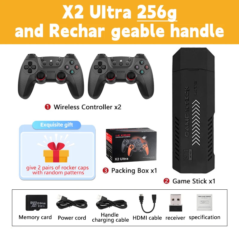 X2 Ultra Retro Game Stick Built-in 37000+ Games 40 Simulators Video Consoles 4K HD TV Handheld Game Player Wireless Game Console