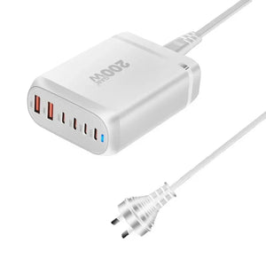 200W GaN Charger, 6-Port Desktop Fast Charging Station, 100W USB C Laptop Charger for MacBook Pro iPhone 15/14/13