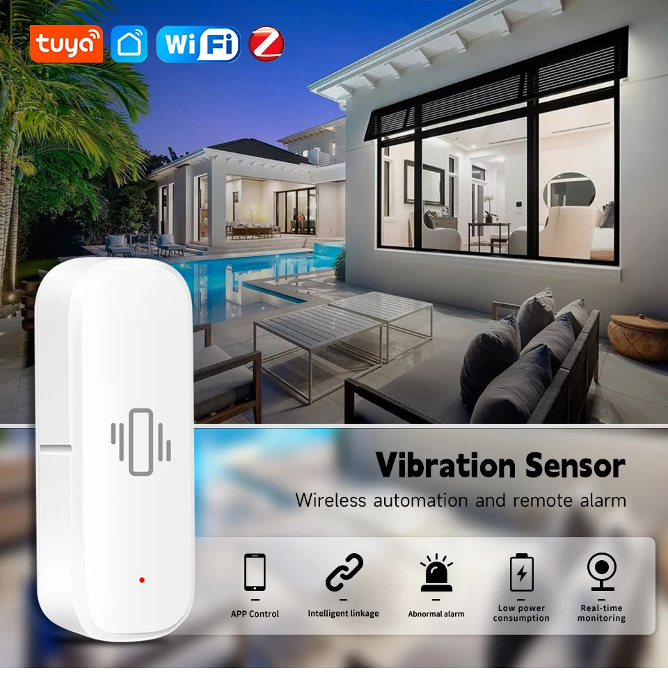 Tuya Zigbee Smart Vibration Sensor Detection Smart Life APP Notification Real-Time Monitor Motion Shock Alarm History Record - Stereotech