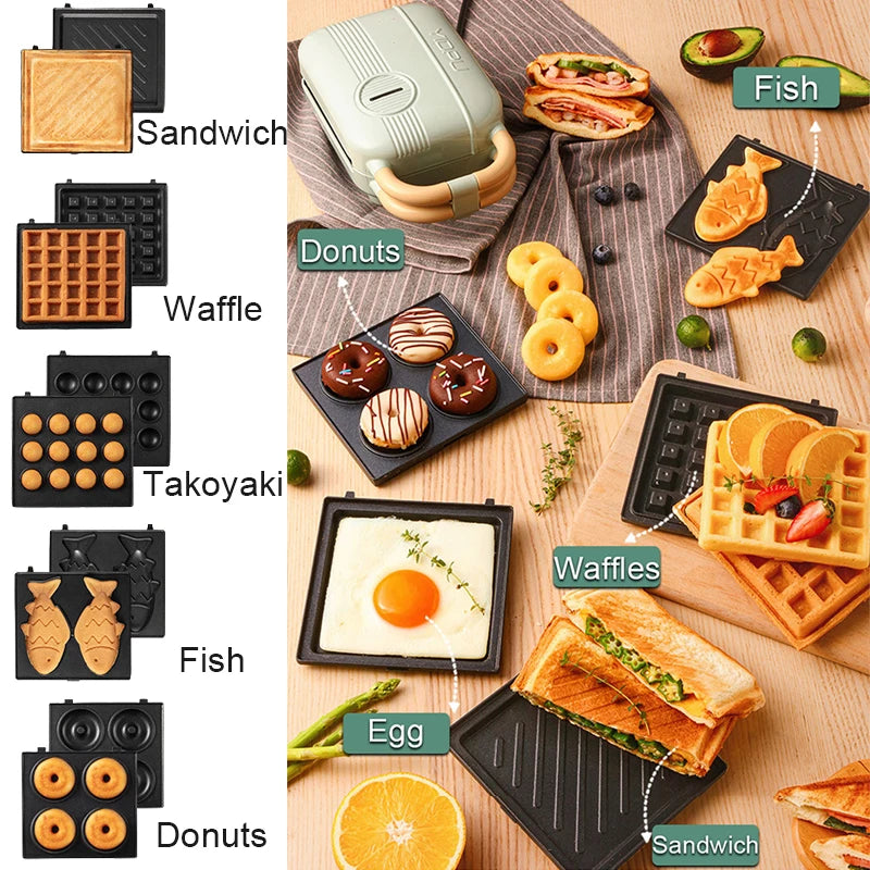 Mini Sandwich Machine Breakfast Maker Multi Cookers Toasters Electric Ovens Hot Plates Bread Pancake Waffle Donuts - Stereotech