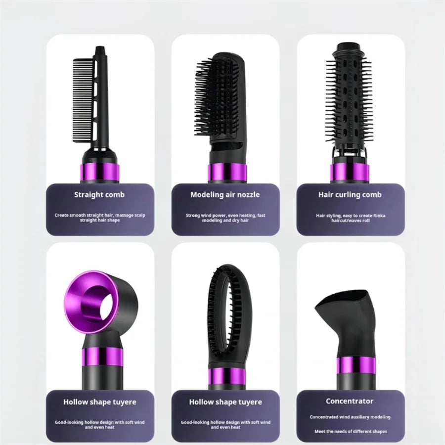 6-in-1 Hair Dryer Set with Diffuser, Concentrator, and Curling Wand - Fast &amp; Safe Styling - Stereotech