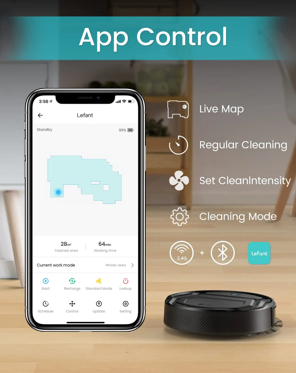 Lefant M210 Pro Robot Vacuum Cleaner with 2200Pa Suction,WiFi/Alexa/APP/Bluetooth,Schedule Cleaning,Self-Charging,Smart for Home