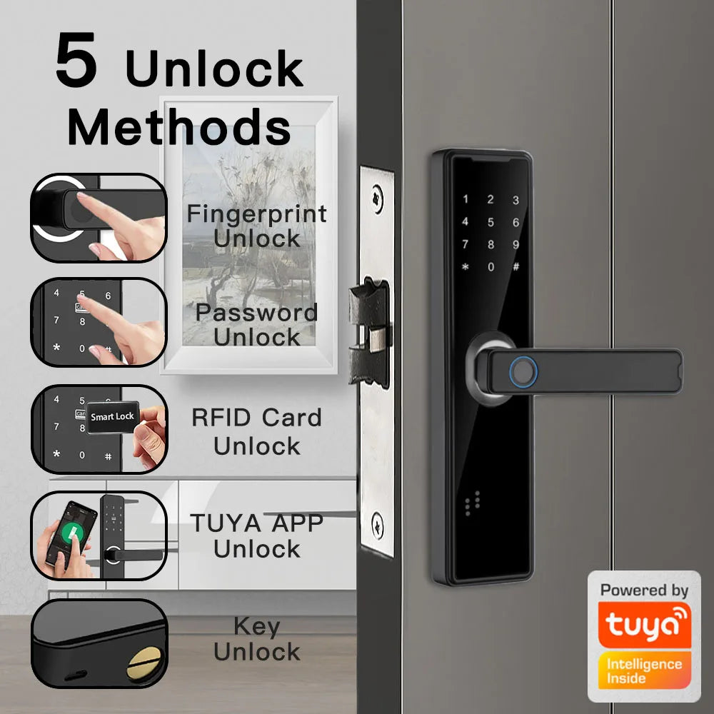 Phipulo Bluetooth Biometric Fingerprint Door Lock Smart Lock Tuya App Remote Unlocking Keyless Lock Electronic Door Lock