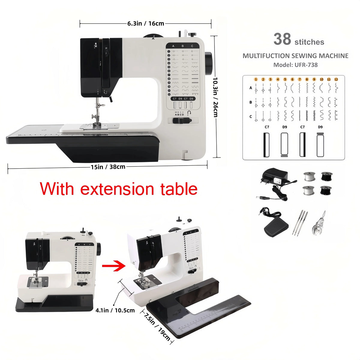 Home Multi-functional Small Electric Mini Sewing Machine 38 Kinds of Lines with Electric Foot Pedal Presser Foot Can Be Removed