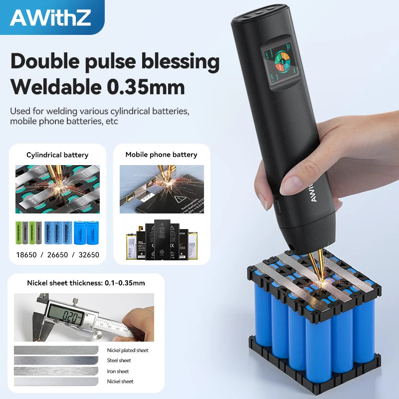 AWithZ Portable Spot Welder DIY Handheld Spot Welding Machine 90 Gears Adjustable Spot Welding for 18650 Lithium Battery