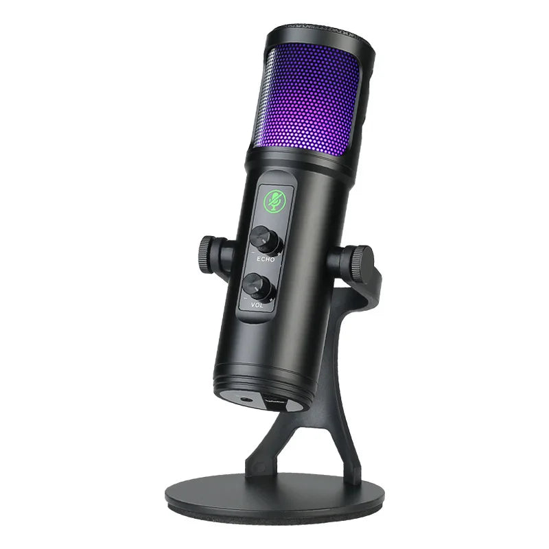 USB Microphone for PC Mac Gaming Recording Streaming Podcasting, Computer Condenser RGB Mic with Phone Adapter Headphone Output
