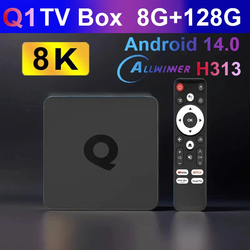 Android14 Smart TV Box Q1 Allwinner H313 Supports 2.4G&amp;5G Dual Wifi 8K 64G 128G Rom Google Media Player TV Box Voice Set Top Box