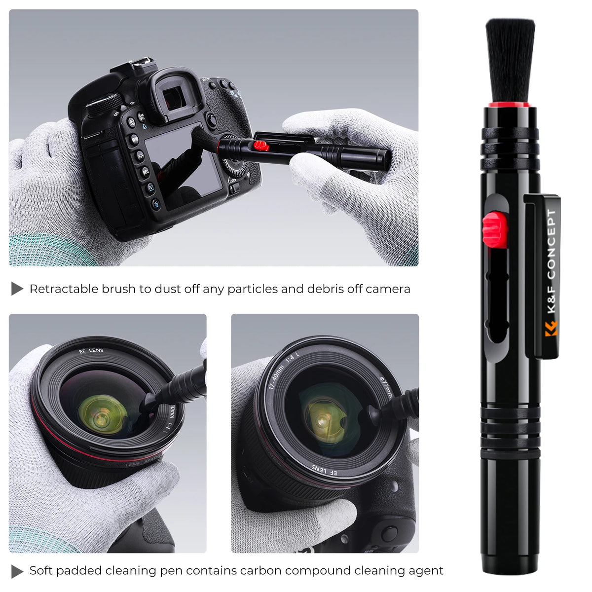 K&amp;F Concept Lenses Cleaning Pen Double-sided Carbon Head Camera Lenses Cleaning Brush for Nikon Canon Leica Sony DSRL SRL Camera