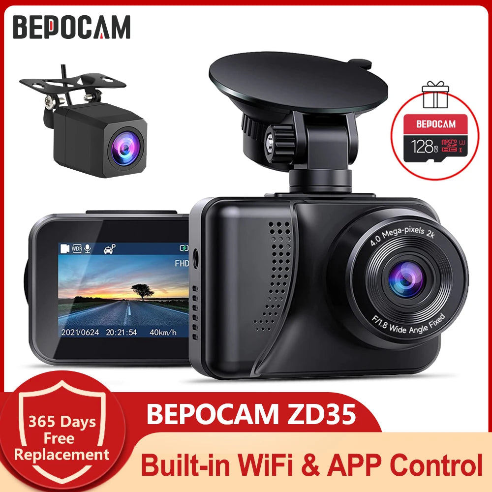 BEPOCAM ZD35 Dash Cam for Car Camera Front and Rear 2.5K WIth WiFi Dashcam Auto Night Vision Parking Monitor Recorder Black Box