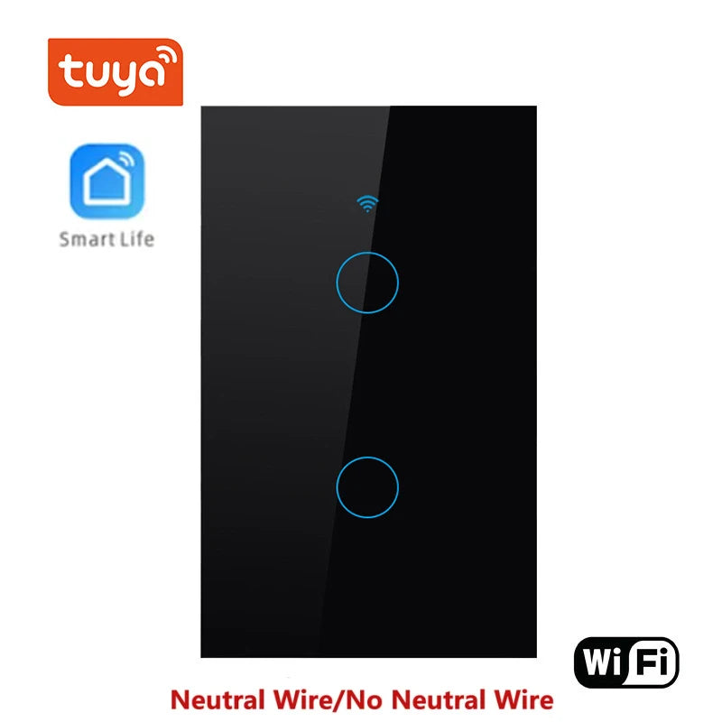 Tuya Smart Switches US Neutral Wire/No Neutral Wire Required Light WiFi Touch Switch 1/2/3/4 Gang Via Alexa Google Home Alice