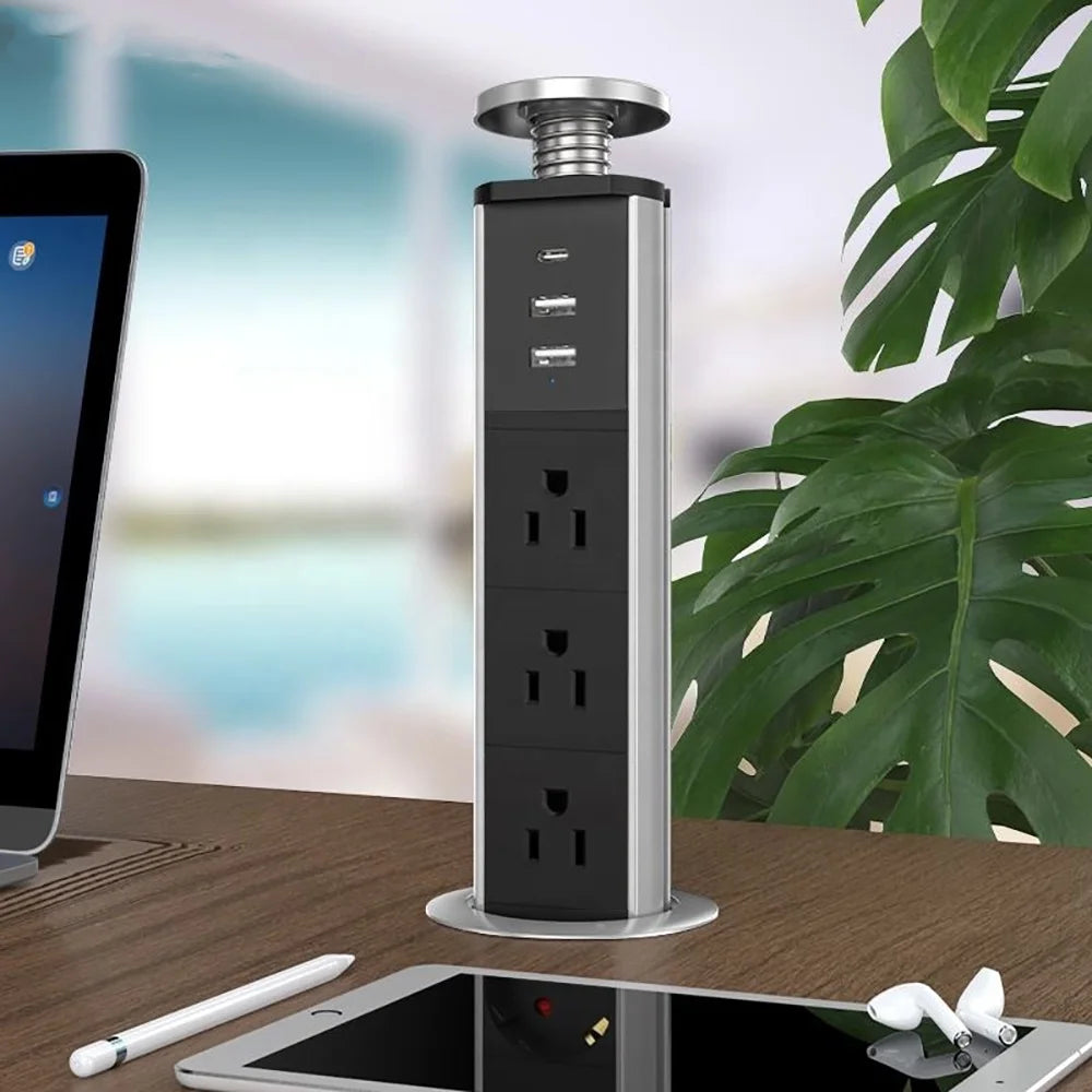 Meler Tablet Socket Power Strip US Electric Plug Pop Up Desk Switch Outlet Hidden Kitchen USB Type-C harger 1.8m Extenstion Cord