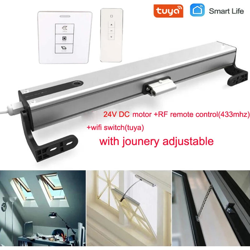 Smart Home Automatic 24v DC Window Opener Electric Remote Control With WIFI Tuya App 100mm -400mm Adjustable