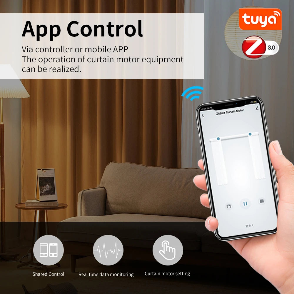 Tuya KR Zigbee Smart Motorized Electric Curtain Motor Intelligent Shutter RF433 Remote for Alexa Google Assistant Smart Things - Stereotech