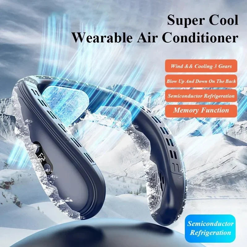 Portable Neck Fan New Neck Air Conditioner Rechargeable Semiconductor Cooling Bladeless Fan Outdoor Personal Fan Wearable Cooler - Stereotech