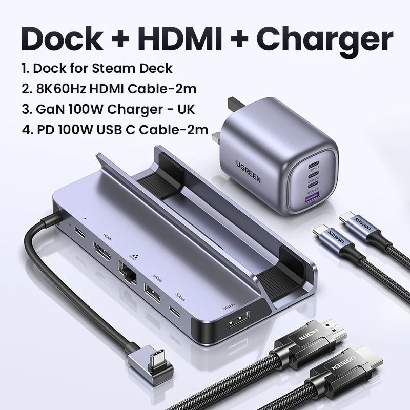 UGREEN Steam Deck Dock 4K60Hz 9 Ports RJ45 PD100W USB C HUB Compatible with Steam Deck ROG Ally LEGION Go iPhone 15 Pro/Pro Max