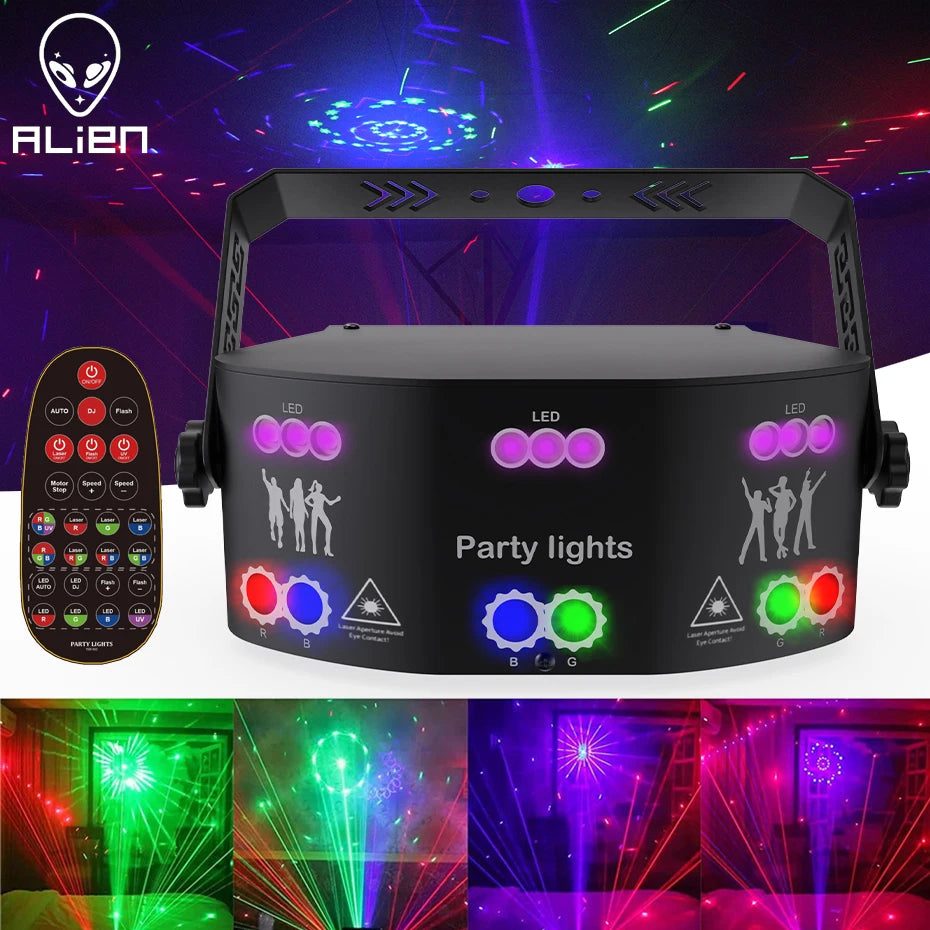 ALIEN 15 EYE RGB Disco DJ Beam Laser Light Projector DMX Remote Strobe Stage Lighting Effect Xmas Party Holiday Halloween Lights