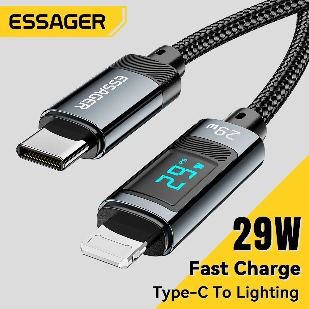 Essager USB Type C Cable for iPhone14 13 12 11 Pro Max PD 29W Fast Charging Wire for iPhone Charger Cable Digital Display Cable