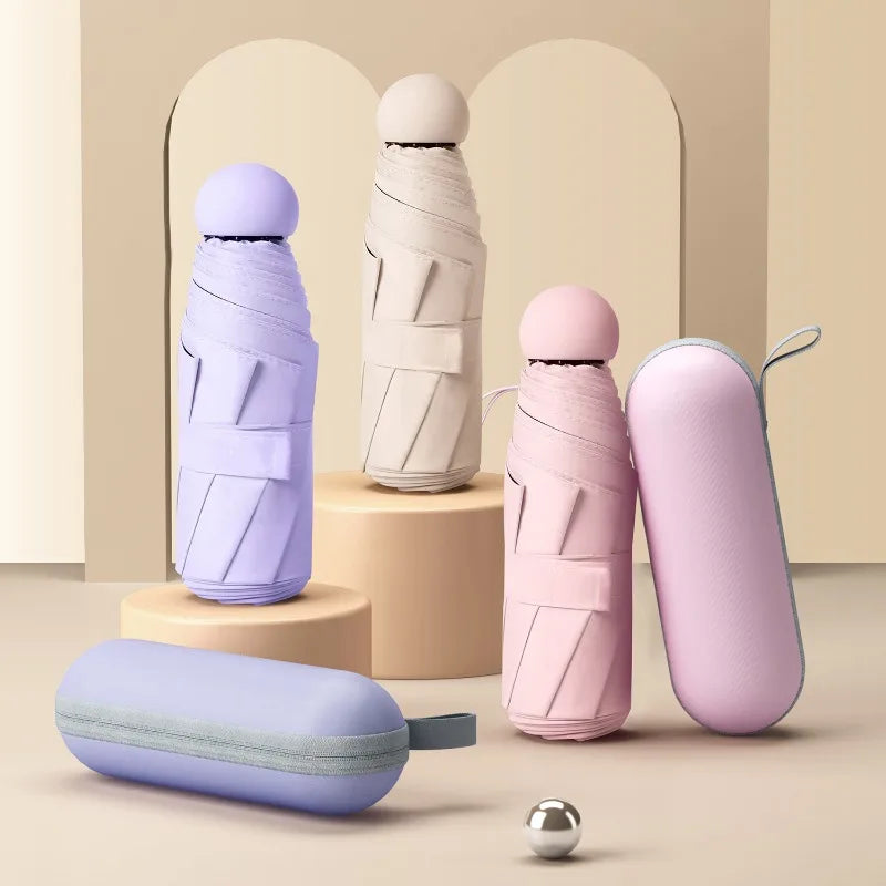 Foldable Umbrella 6 Ribs Lightweight UV Ultraviolet Protection Parasol Mini Rainproof Capsule Umbrella Household Merchandises