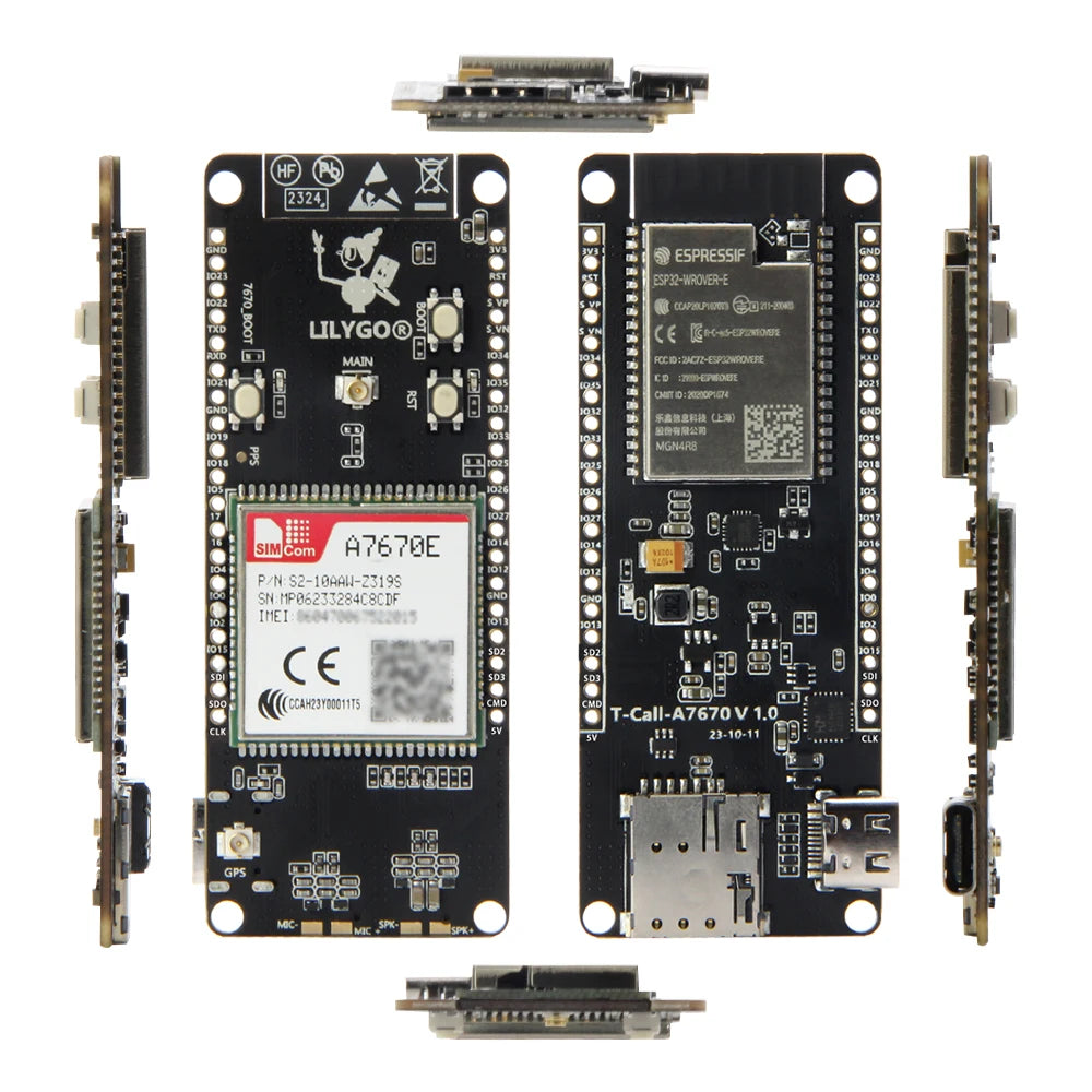 LILYGO® T-Call A7670 4G 2G ESP32 Development Board A7670E LTE GSM Cellular Network ESP32-WROVER-E WiFi Bluetooth Wireless Module