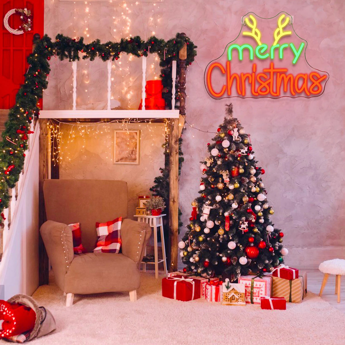 Merry Christmas Neon Sign Christmas Hat Dimmable LED Sign Night Light for Party Kids Bedroom Bar Pub Club Christmas Decor Neon