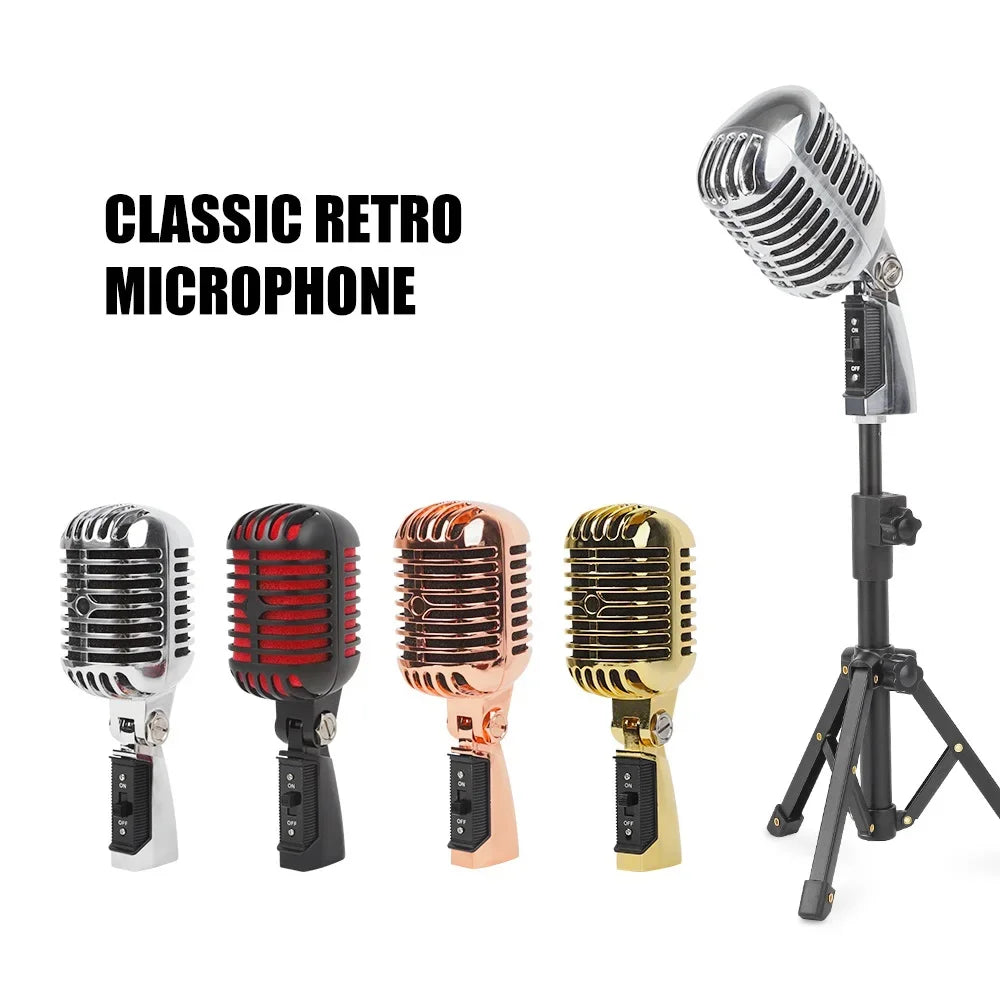Dynamic Microphone Vintage Portable Bar Stage Performance KTV Karaokes Speech Mic Home Electric Accessories Singer - Stereotech