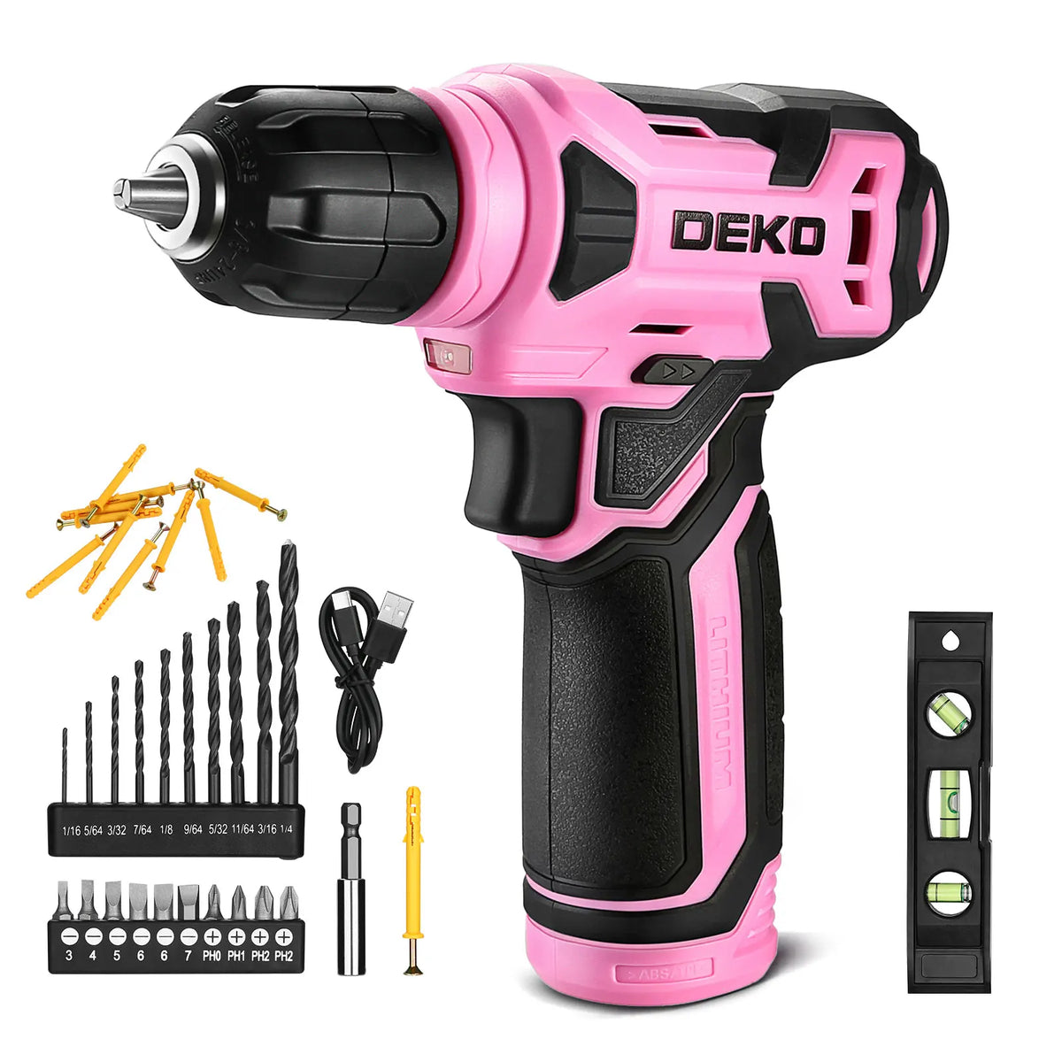 DEKO  Cordless Drill 8V Set 3/8&quot;Keyless Chuck, Wireless Mini Power Driver with Screw Set Electric Screwdriver Built-in LED