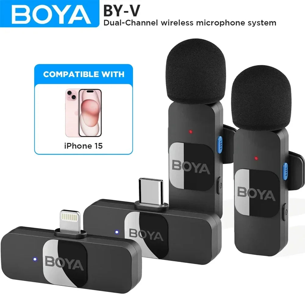 BOYA BY-V Wireless Lavalier Lapel Microphone for iPhone Android SmartPhone PC Computer USB-C Devices Youtube Recording Streaming - Stereotech