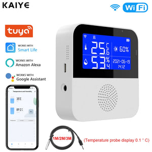Tuya Smart Home WIFI Temperature Humidity Sensor Alarm Indoor Outdoor Hygrometer Thermometer Detector Support Alexa Google Home