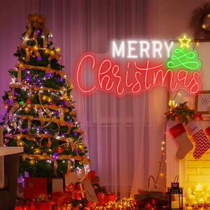 Merry Christmas Neon Sign Christmas Hat Dimmable LED Sign Night Light for Party Kids Bedroom Bar Pub Club Christmas Decor Neon