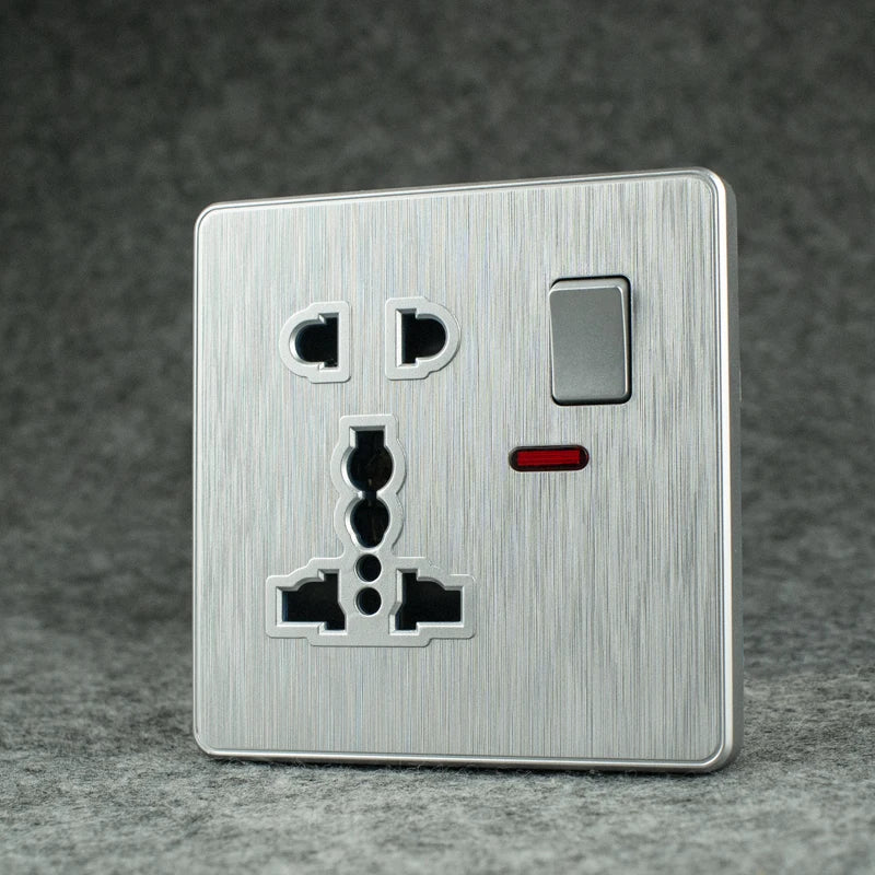 Avoir Push Button Switch Wall Electrical Socket Aluminum Brushed Panel Power Universal Outlet 86 146 Type Gold Silver Gray Panel - Stereotech