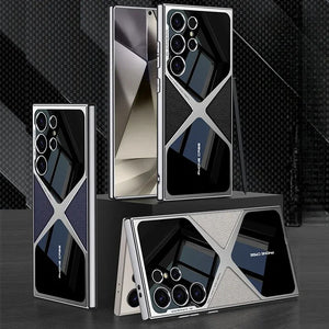 S24 Ultra Electroplated Plain Leather  Phone Case for Samsung Galaxy S24 S23 Ultra 5G PC+TPU Shockproof Protective Cover
