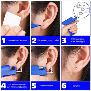 Professional Ear Piercing Gun Tool Set Professional Ear Piercing Gun Tool Set 98pcs Ear Studs Steel Ear Nose Navel Body Piercing - Stereotech