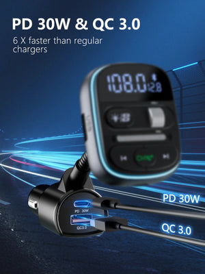 LENCENT Bluetooth 5.0 FM Transmitter Car Adapter with PD 30W & QC3.0 Fast Charger Hi-Fi Music Clear Calling Adapter Car K