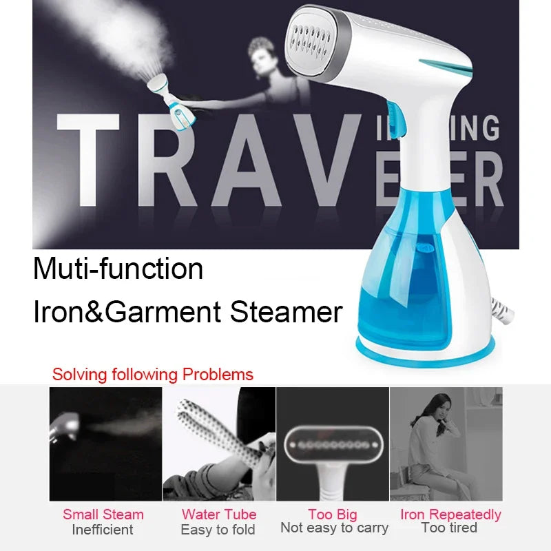Quick-Heat Hand Garment Iron Steamer for Clothes 1500W Powerful 280ml Portable Fabric Steamer Travelling Home Steam Generator - Stereotech