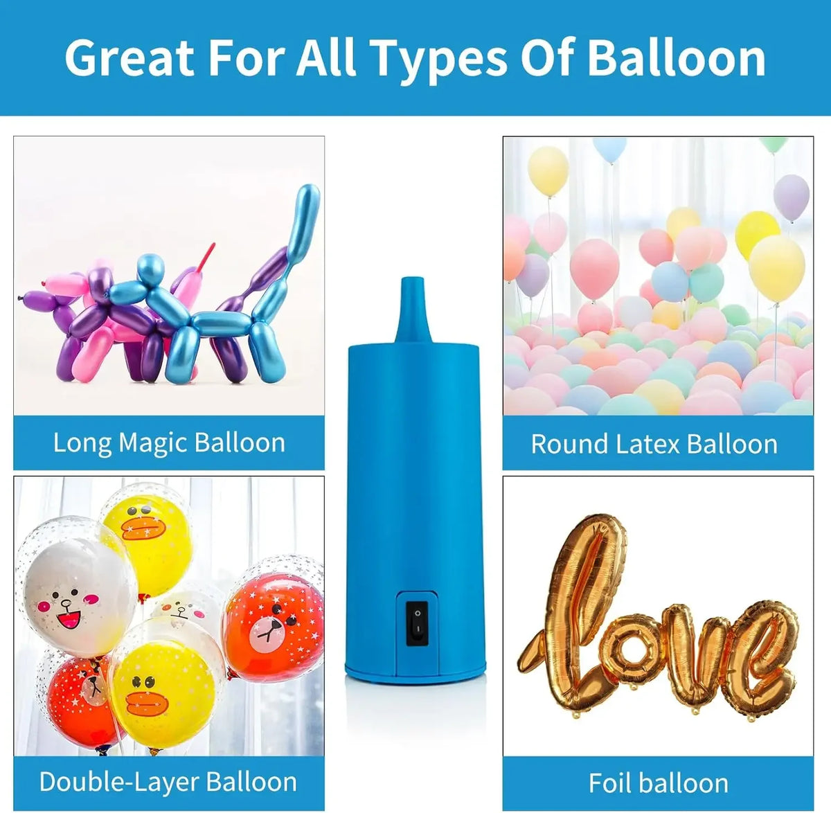 EU/US Plug Electric Balloon Pump Portable Air Balloon Inflator for All Balloons with 2pcs Nozzles for Christmas Wedding Decor
