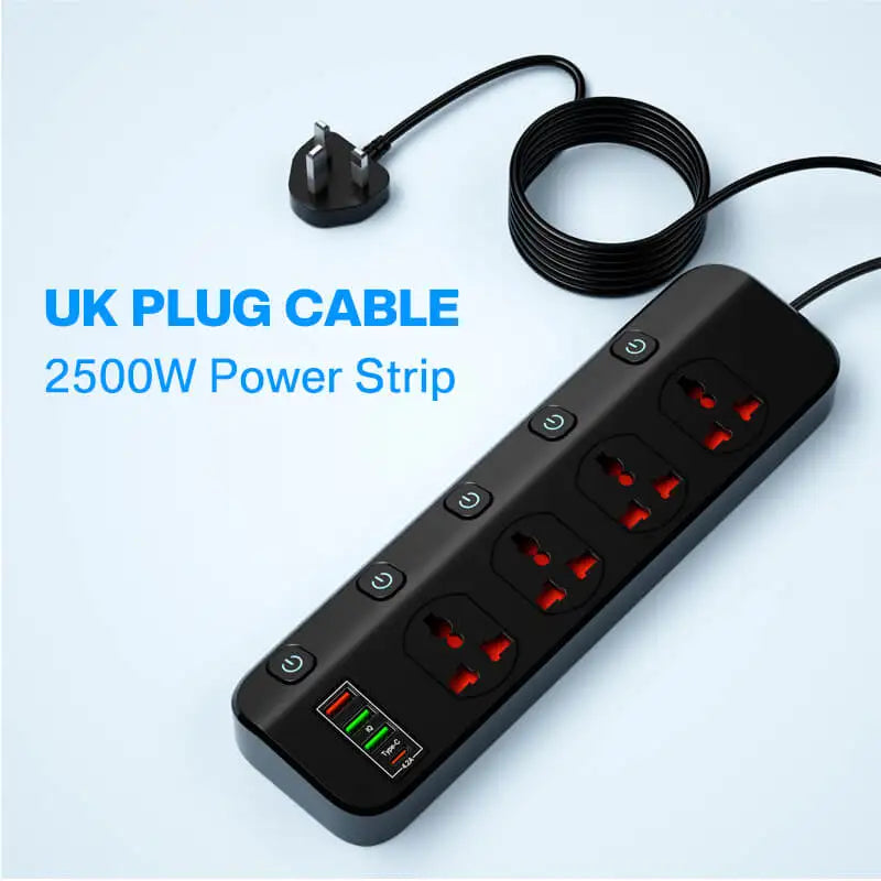 2500W Smart Power Strip USB Wall Socket With Surge Protector 1.97m Extension Cord Type C USB Socket Plug Adapter for Home Office