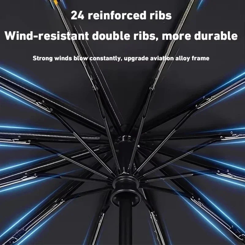 24-Bone Solid Color Automatic Folding Umbrella Light Collapsible Large Format Automatic Umbrella Outdoor Sunshade UV Protection