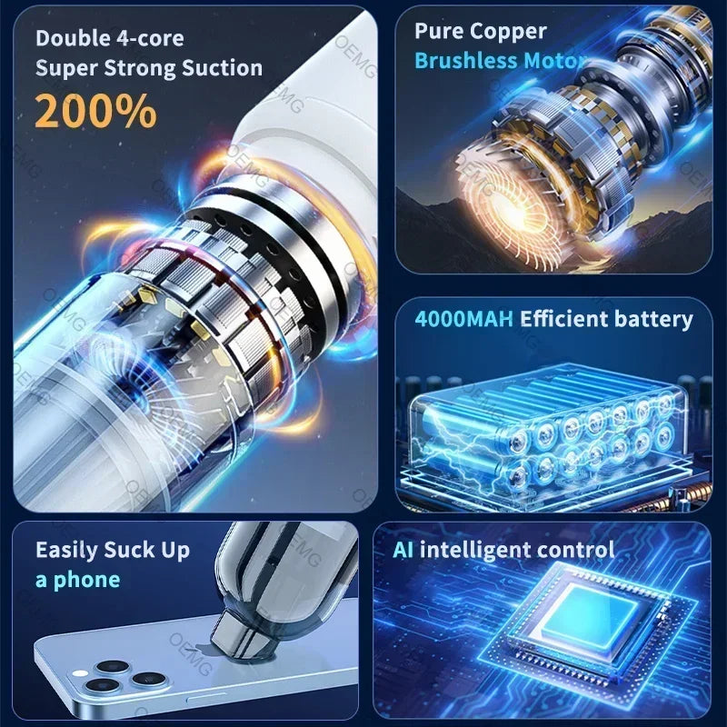 135000PA Mini Wireless Car Vacuum Cleaner - Stereotech