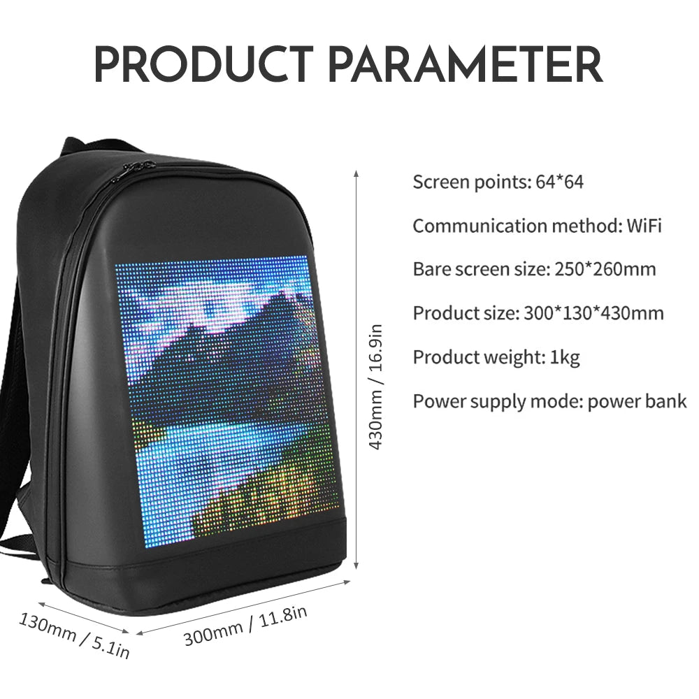 LED Color Screen Customizable Backpack Travel Bag Pack School Bag for Men Women College Students Outdoor Travel Equipment