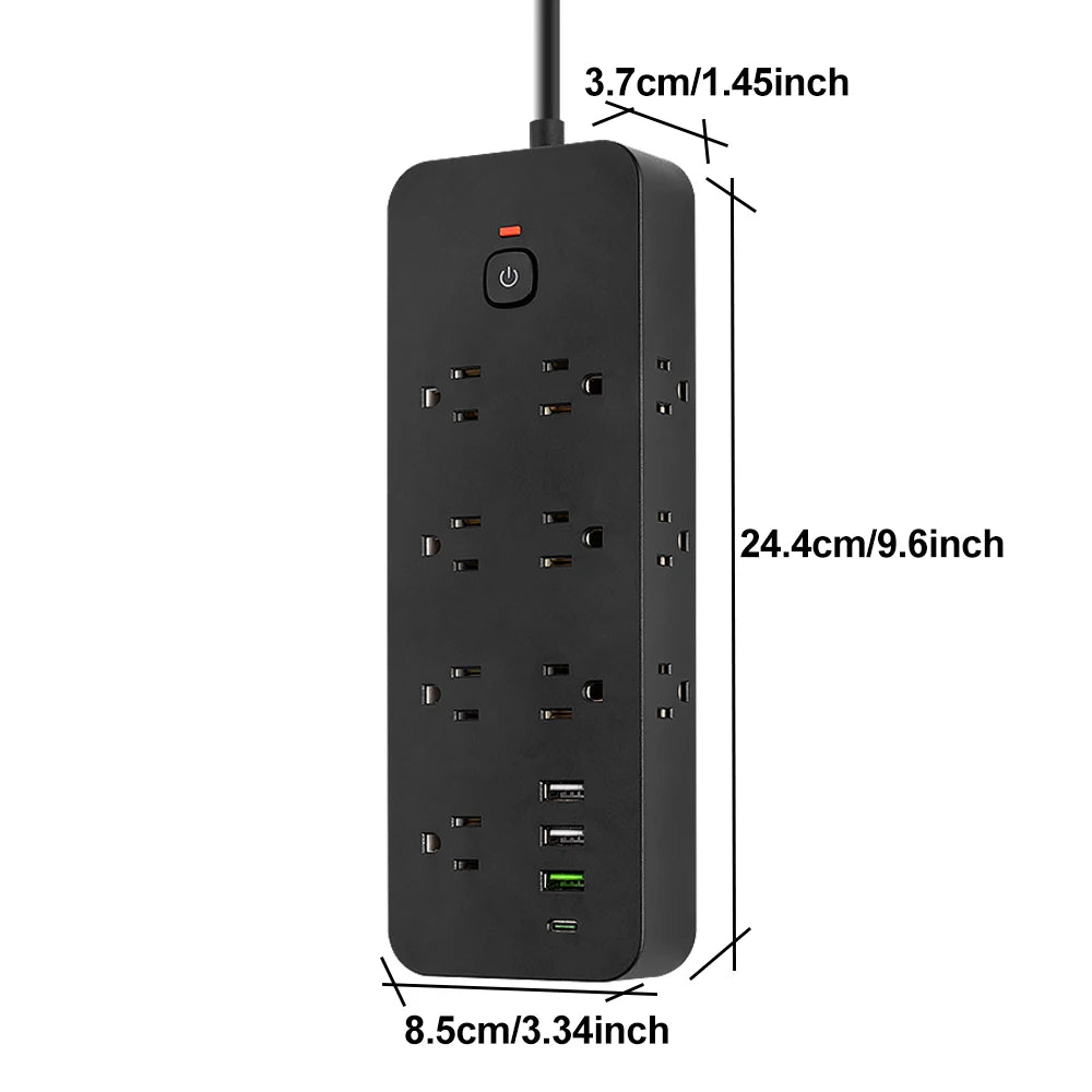US AC Plug Power Strip Wall Mounted Main Control Switch Power Socket 3 USB Ports 1 Type C Ports Charging Network Filter Adapter
