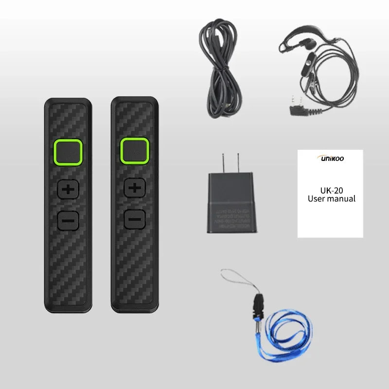 UNIKOO UK20 Mini Collar Clip Walkie Talkies  Portable Long Range  Two Way Radio Handsfree Communication Set  with Earphone