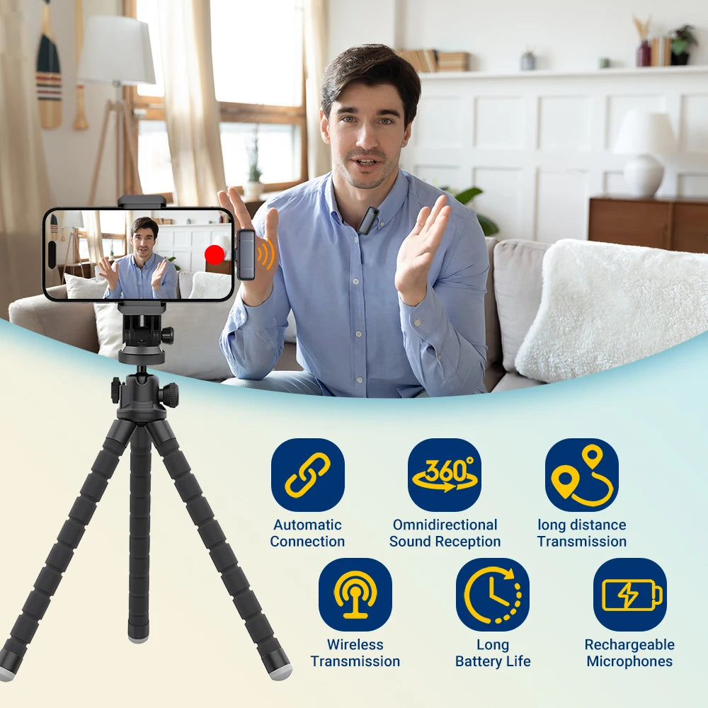 Basix Wireless Lavalier Microphone Mini Portable Noise Reduction Video Recording Microphone For iPhone Android With Charging Box - Stereotech