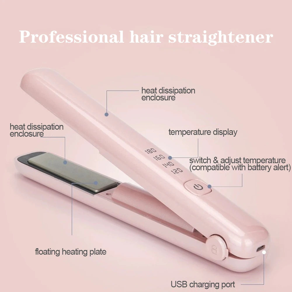 Wireless Hair Straightener Mini Curling Iron Fast Warm-up Ceramic Straightening Styling Tool Four-gear Temperature Adjustment - Stereotech