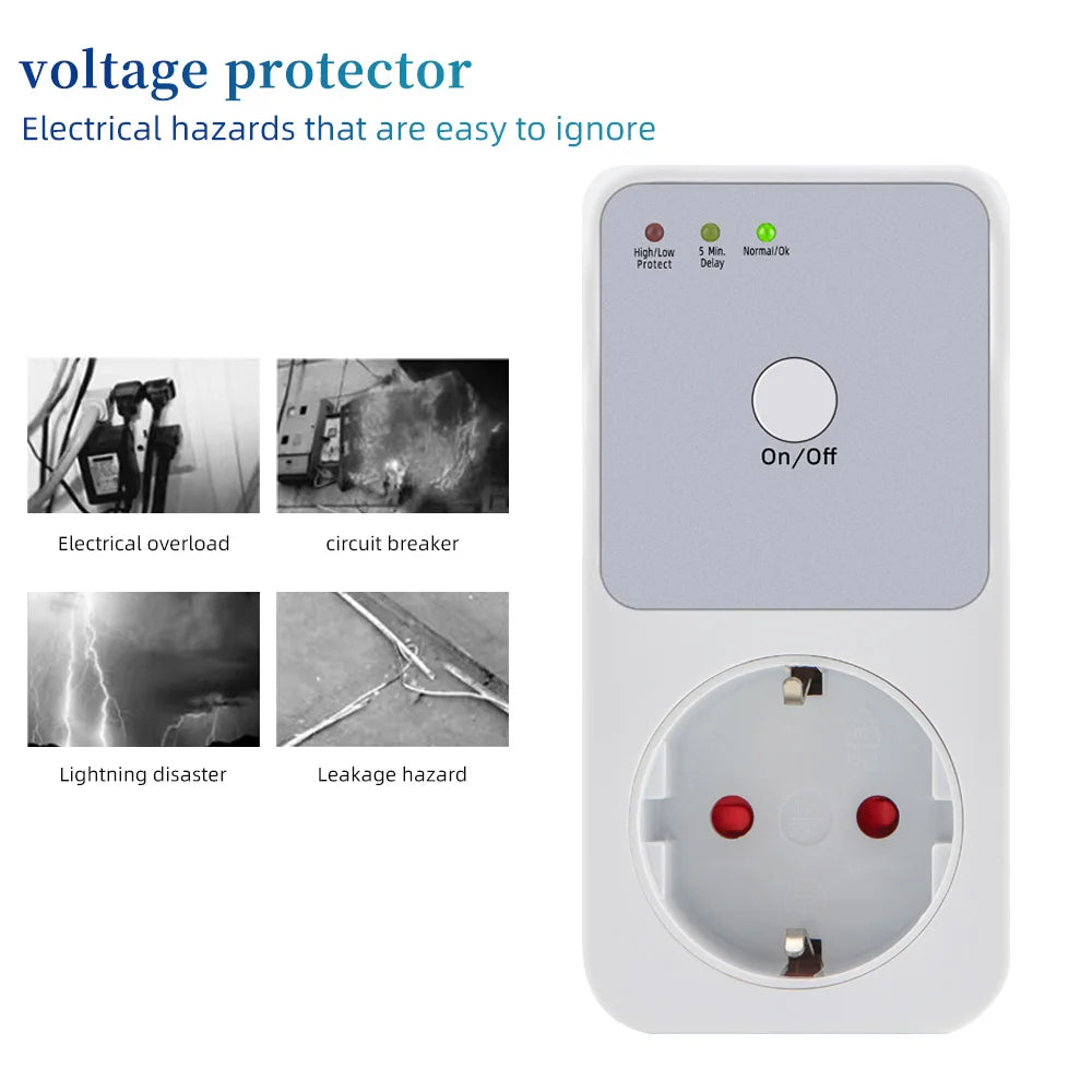 Automatic Voltage Protector Socket Switcher VAC 220V Power Surge Safe Protector EU FR UK US Plug Socket Refrigerator Protect